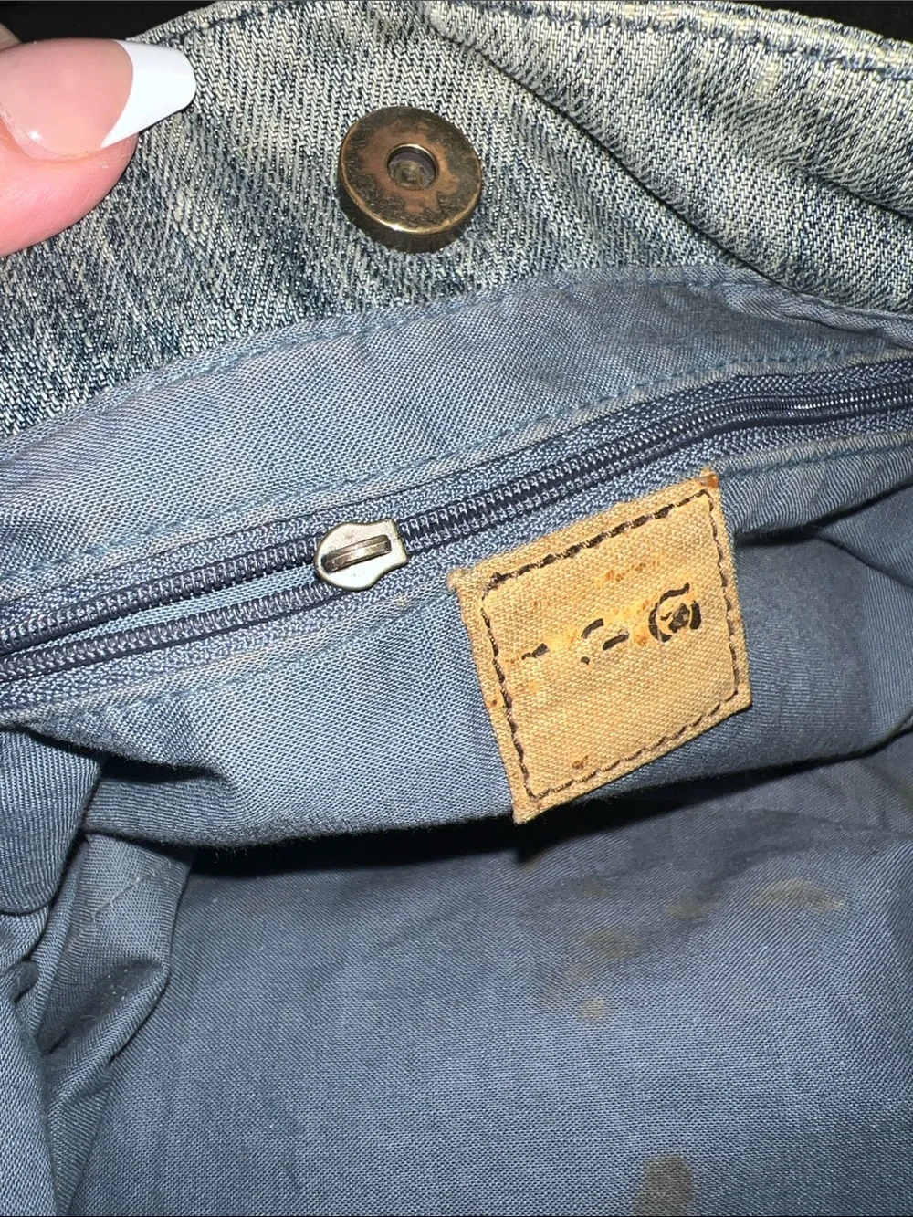 Vintage Marc Ecko Red Denim Shoulder Bag with Tan Accent Detailing Y2K
